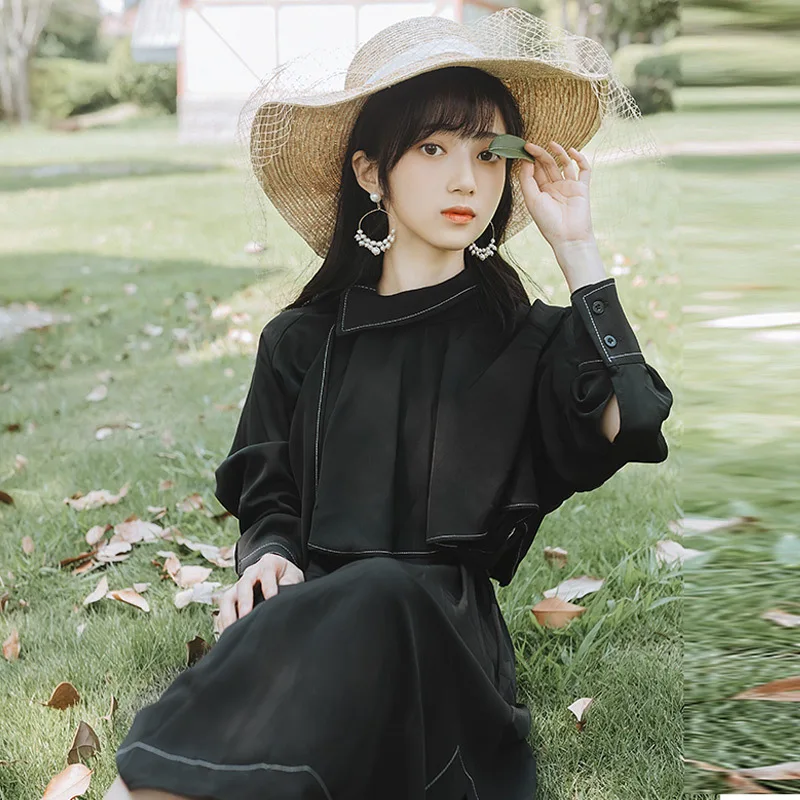 

Long-sleeved Dress Waist Hugging Slimming Elegant Wisdom Smoked Skirt French Platycodon Grandiflorum Skirt feng yi qun Children