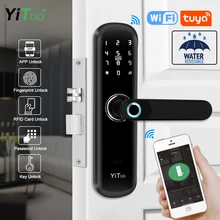 YiToo S3 WIFI blokada z użyciem linii papilarnych wodoodporny biometryczny inteligentny zamek do drzwi z aplikacją Tuya zdalnie/karta Rfid/hasło/klucz odblokuj