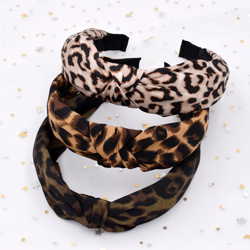 

Bohemian Leopard Pattern Satin Hairband Snake Animal Print Hairband Knotted Headband customized Hair Accessories