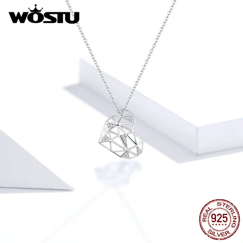 WOSTU, настоящее 925 пробы, серебряное ажурное ожерелье в виде сердца, длинная цепочка для женщин, свадебное романтическое ожерелье для влюбленных, ювелирное изделие BKN364