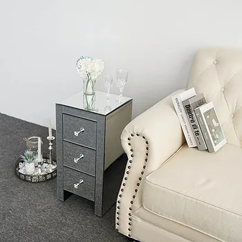 

Nordic Nightstand Mirrored Glass Bedside Table With Three Drawers Shiny Hotel Living Room Cabinet Bedroom Storage Furniture