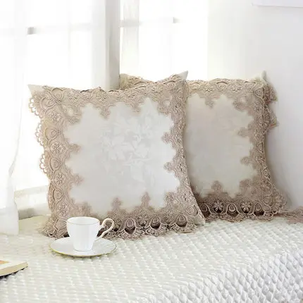 

European embroidered cushion lace flower brown lumbar pillow office cushion 45*45cm Car waistband Jacquard sofa