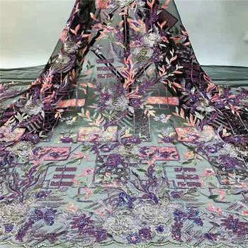 

(5yards/lot) NEW High Quality 2020 Tulle Sequins French Nigerian Lace Fabrics Embroidered African Purple Lace Fabric(ZZ-12