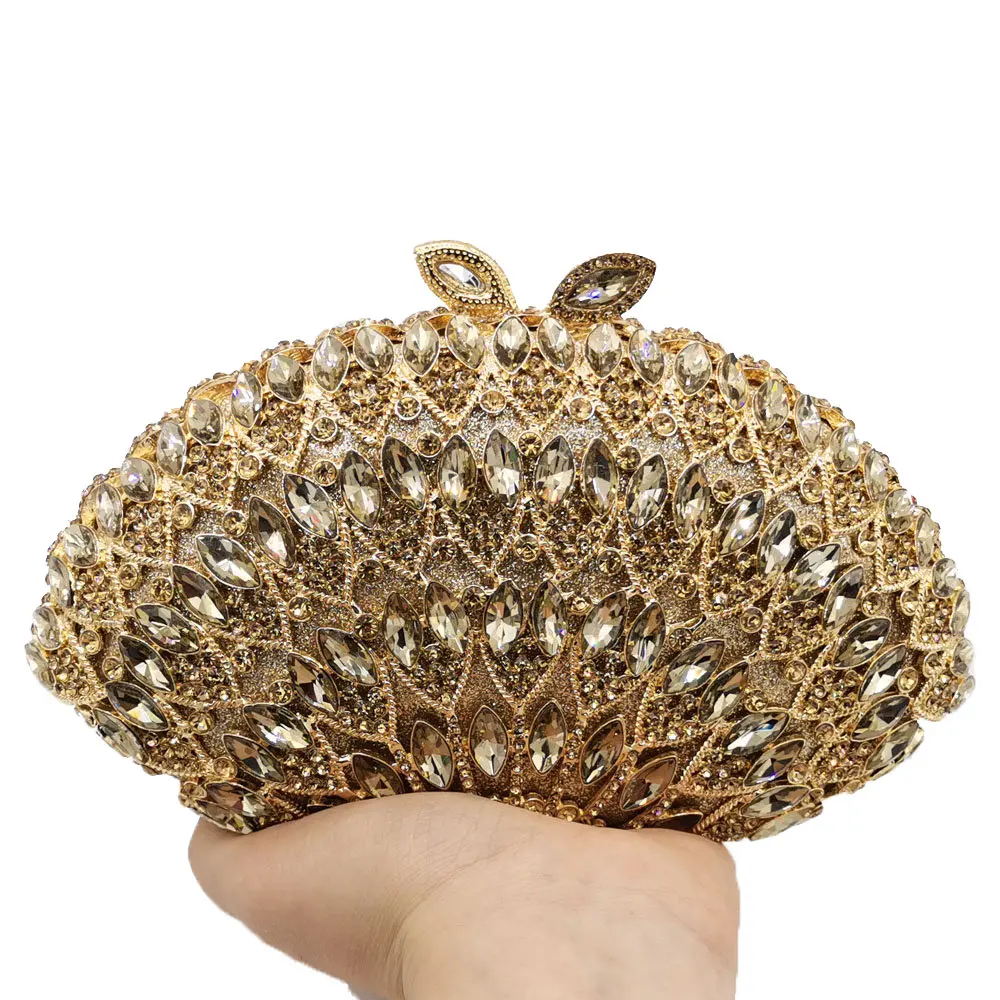 Женский ажурный клатч Boutique De FGG золотистый вечерний с кристаллами свадебные