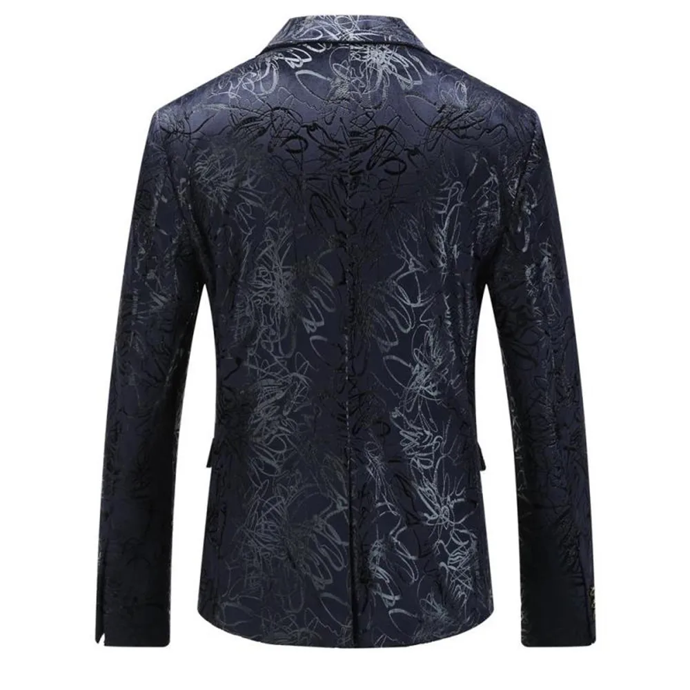 Slim Fit черный пиджак Для мужчин Новое поступление Для мужчин бархат; Размер s; блейзеры с цветочным узором Выходные туфли на выпускной платье, Блейзер Повседневное Блейзер и пиджак Для мужчин