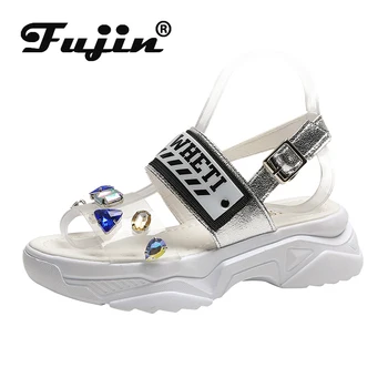 

Fujin Women Sandals Summer Fashion 2020 Crystal Women Shoes Breathable Solid Flat Bottom Causal Buckle Strap Women Sandals
