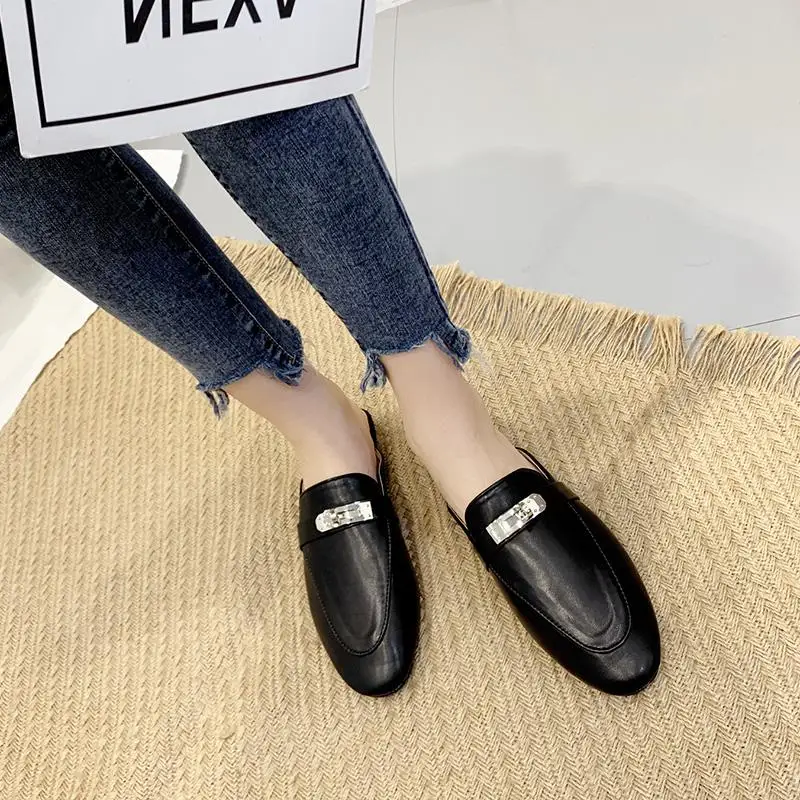 

Women Mules Flat Heel Round Toe Flats Slip-on Slides Lady Slippers Autumn