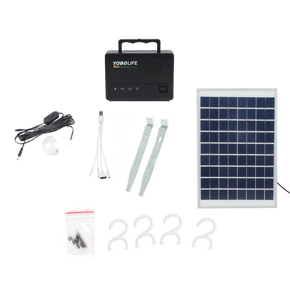 

Portable Solar Panel Power Storage Generator LED Light 4 USB Charger Home System