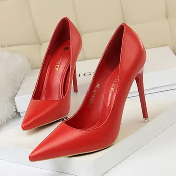 

Pumps Women fashion Simple Solid Color High Heels Shallow Mouth Thin Heels Pointed Toe Office Lady OL Female Shoes женские ботин
