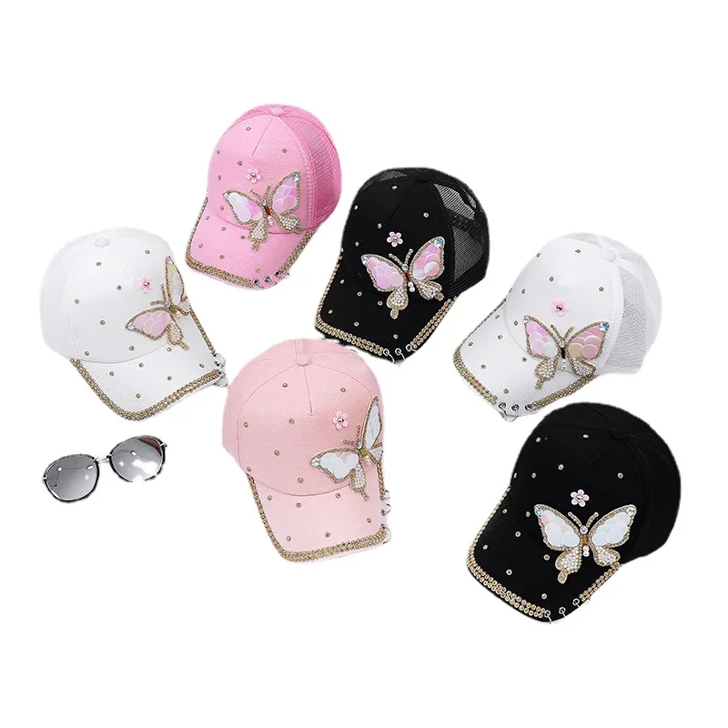 New High-Quality Fashion Butterfly Print Baby Cotton Baseball Cap With Brick Mosaic Ladies Beautiful Girl Hip-hop Mesh Hats