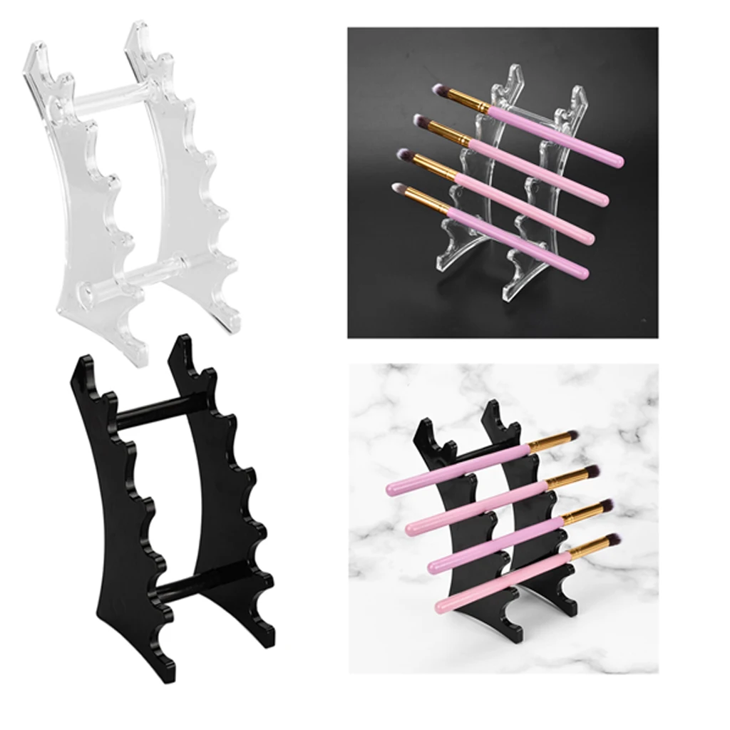 Acrylic 6-Tier Makeup Brushes Drying Rack Storage Display Bracket Shelf Holder for Makeup Brush Set, Clear or Black