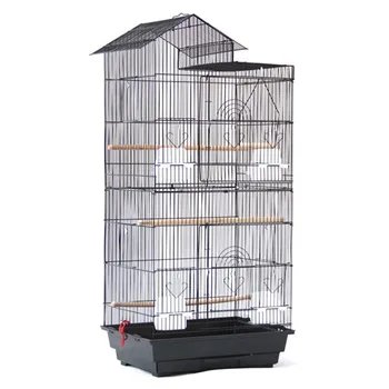 

39" Bird Parrot Cage Canary Parakeet Cockatiel LoveBird Finch Bird Cage with Wood Perches & Food Cups Black(3019)