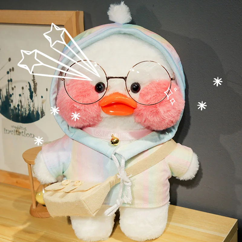 30CM Kawaii Hoodie Hyaluronic Acid Duck with Glasses hat Plush Toy Stuffed Soft Birthday Christmas Day Gift for Girls pu glasses storage box with transparent glass cover eyeglasses sunglasses display case travel jewelry organizer holder