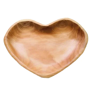 

Solid Wooden Heart Shape Fruit Storage Plate Tableware Breakfast Tray Snack Dish Fruit Holder Root Carving Craft Decor Tray