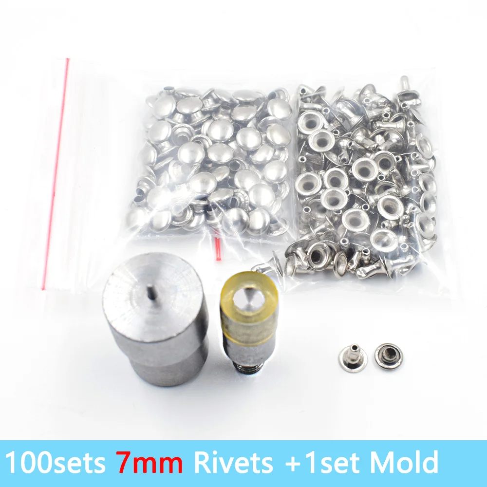 7mm Kit-Mold Серебро 100 шт 6 мм/7 мм/8 мм/9 мм/10 мм круглые металлические заклепки в форме гриба наборы сделай сам в стиле панк Кожаная Обувь Сумка Браслет быстрые шпильки - Цвет: 7mm Kit-Mold