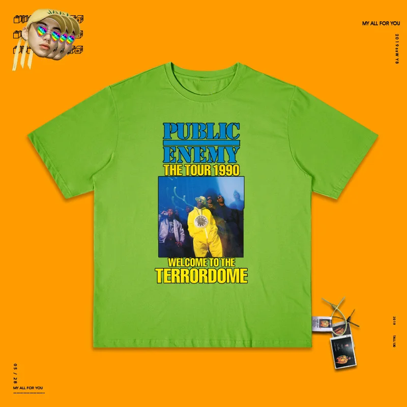 fluorescence green Мы родом из 90 лет поколения рэп музыка хип-хоп Государственный враг, 1990 футболка для мужчин и женщин Tide бренд - Цвет: fluorescence green