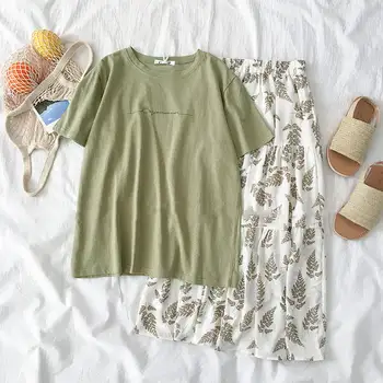 

Two-piece suit summer 2020 new women's Korean print short-sleeved t-shirt + high waist a word skirt