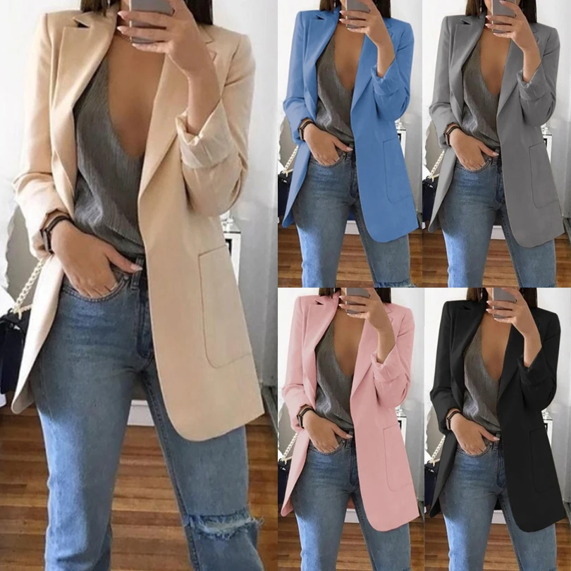 

Autumn Womens Jackets And Coats Red Pockets Notched Sexy Plus Size Ladies Blazer Fashion Long Sleeve Oversize Outwear Mujer 2019