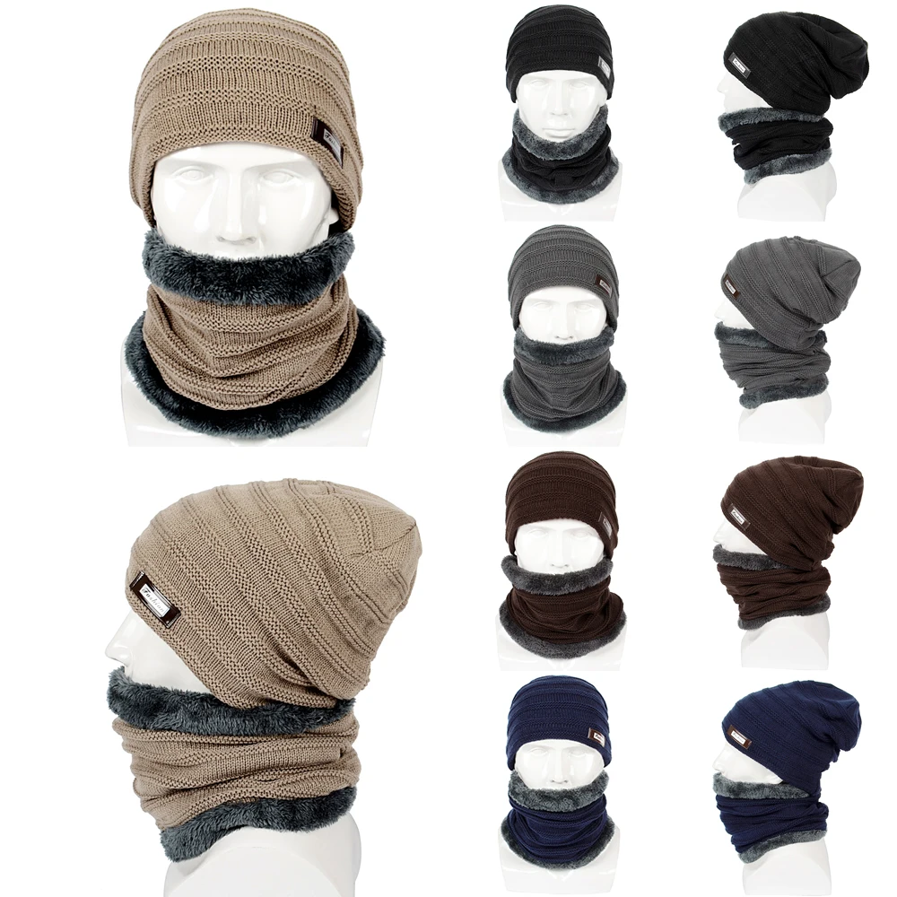 Зимняя теплая шапочка вязанная мешковатая шапка-манжета с черепом, шапка с горлышком, теплый комплект унисекс Спорт на открытом воздухе