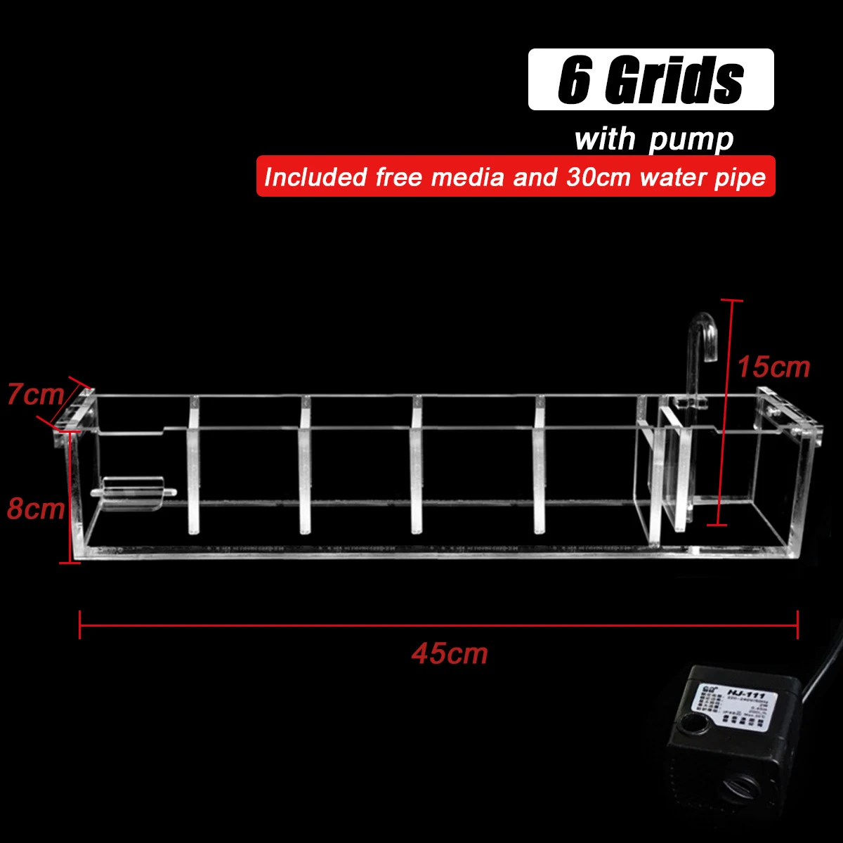 

TP 3-6 Grids Acrylic External Hang On Filter Box Aquarium Fish Tank W/ Water Pump SO