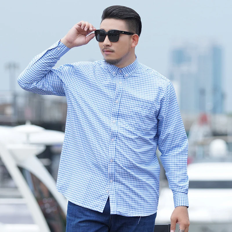 10XL 8XL 6X решетки Новые супер мужские большие длинные рукава двойной квадратный воротник официальные сорочки Весна однобортный Плюс Размер
