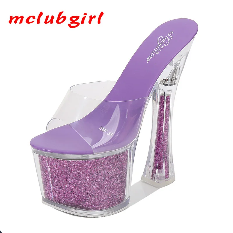 Mclubgirl/Босоножки на платформе очень высоком массивном каблуке для ночного клуба
