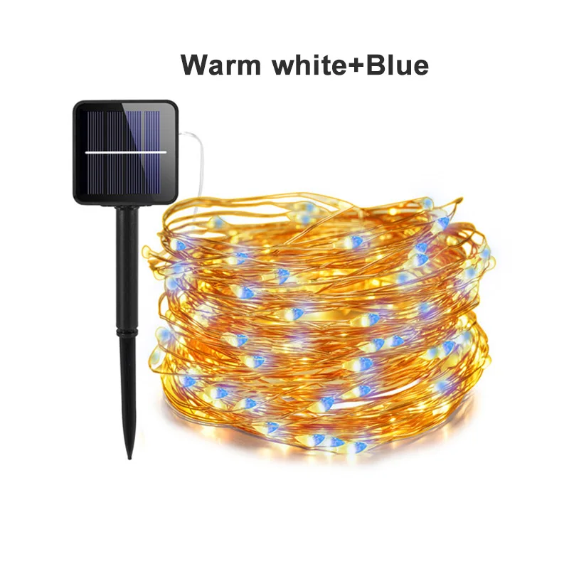 warm white with Blue 21 м/31 м/41 м/51 м светодиодный уличный солнечный светильник светодиодный s струнные огни сказочная Праздничная Рождественская вечеринка гирлянда Солнечный сад водонепроницаемый свет - Испускаемый цвет: warm white with Blue