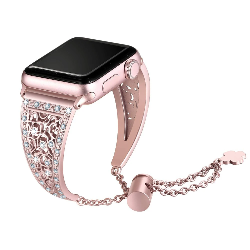 JANSIN Для женщин алмаз ремешок для наручных часов Apple Watch Series 5/4/3/2, браслет из нержавеющей стали, ремешок для наручных часов iWatch 38 мм 42 мм 40 мм 44 браслет