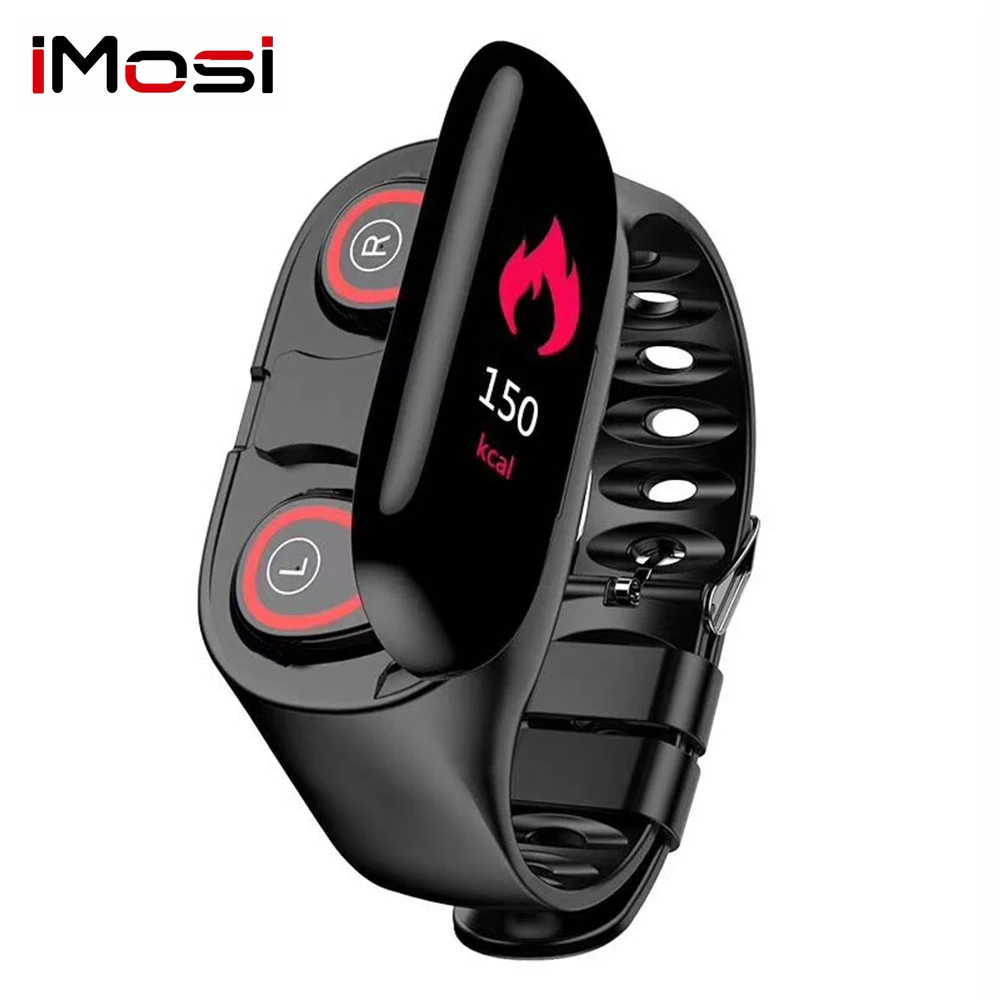 Imosi M1 новейшие Смарт-часы с Bluetooth наушники пульсометр смарт-браслет длительным