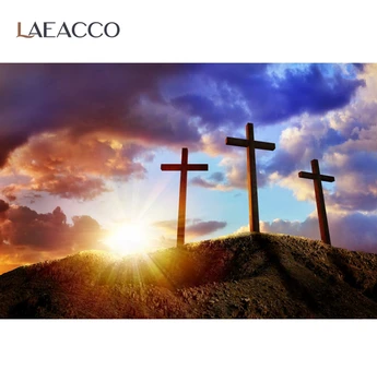 

Laeacco Christ Jesus Holy Cross Easter Day Dark Cloud Mountain Sunshine Scene Photo Backdrop Photography Background Photo Studio