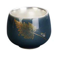 Керамическая Серебряная чайная чашка, ручная работа, 999, маленький лист, чайная чаша, китайский чайный набор, мастер чашки, чайная посуда, посуда для напитков