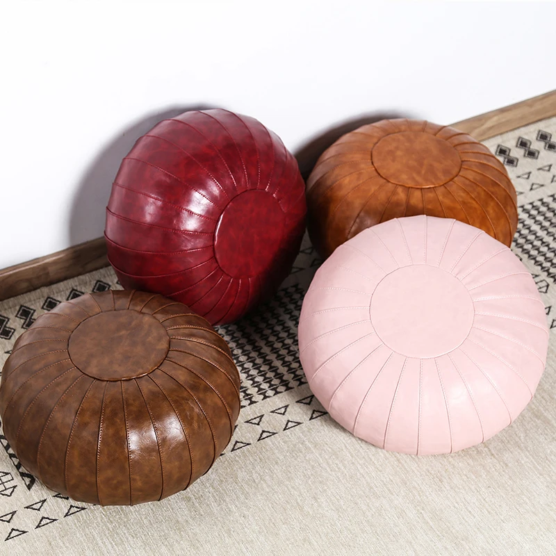 Pink footstool floor cushion Artisanal Moroccan Leather Pouffe Ottoman