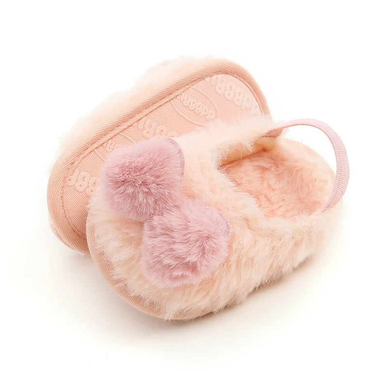 Новорожденная девочка, носки до лодыжки, обувь с милым кроличьим кроликом для малышей, меховая теплая зимняя мягкая Нескользящая теплая детская кроватка