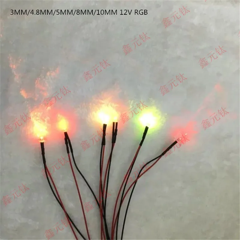 3MM 4.8MM 5MM 8MM 10MM 12V RGB led lighting beads Flashing lights 20CM quick flashing/Slow flash 50pcs/lot
