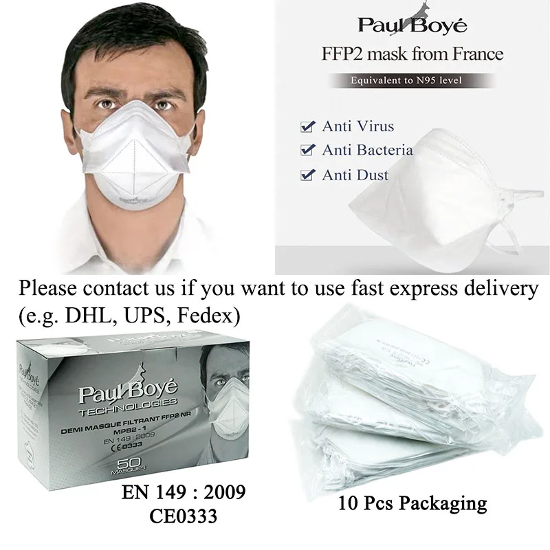 

10Pcs 50Pcs French FFP2 Masks EU CE Certification Dustproof Anti-fog Face Masks 95% Filtration N95 Mask Features As KF94 KN95