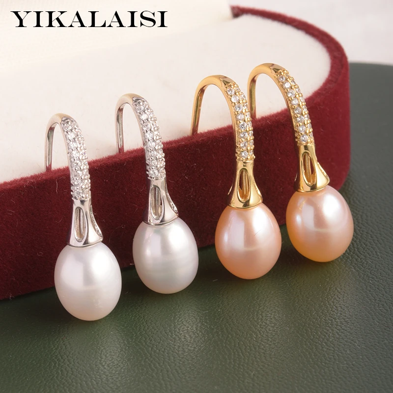 

YIKALAISI 925 Sterling Silver Earrings Jewelry For Women 8-9mm Drop Shape Natural Freshwater Pearl Earrings 2021 New Wholesales