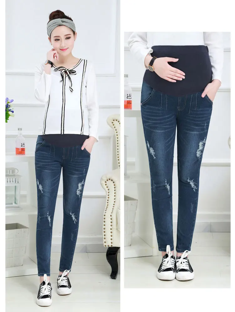 Рваные джинсы для беременных; сезон весна-осень; брюки для беременных; сезон осень-зима; брюки; Дополнительные размеры