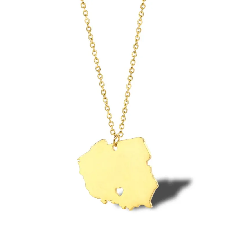 

High Quality Poland Map Heart Pendant Necklace Trendy Style Stainless Steel Poland Map Necklace Women Map Jewellery Gift