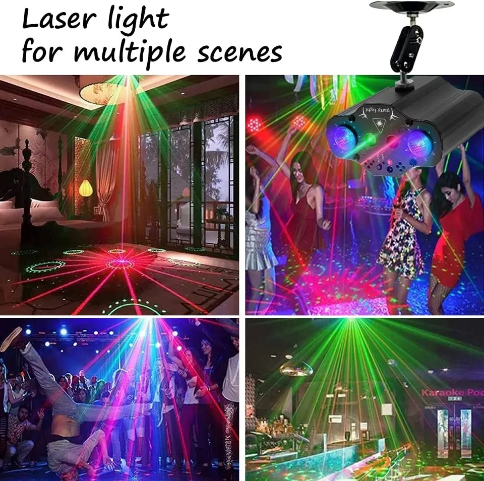 Stage DJ Party Laser Projector Disco Voice Controlled Red Green Blue Strobe Lights Club Family Holiday Christmas Lights