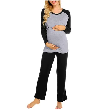 

Maternity Clothes Suit For Pregnant Women Maternity Long Sleeve Nursing Baby T-shirt Tops+Pants Pajamas Set Suit #1024