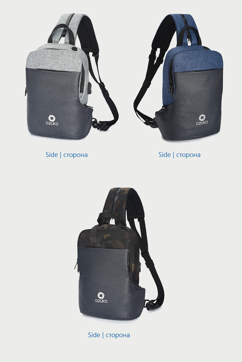OZUKO многофункциональная нагрудная сумка Мужская модная сумка через плечо мужская водостойкая нагрудная сумка usb зарядка дорожная сумка-слинг