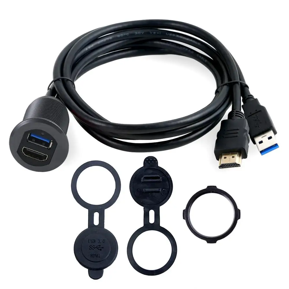 Автомобильная лодка Dash флеш-крепление USB 3,0 A папа к женскому+ HDMI папа к женскому 4k* 2k 60HZ свинцовый Удлинительный кабель жила монтажная панель 1 м