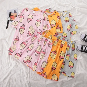 

Summer Ice Cream Women Pajama Sets Kawaii Girls Ice Cream Pijamas Women Homewear Shorts Tees Sets