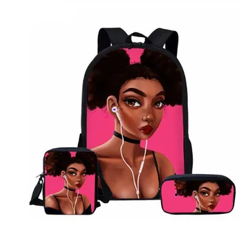 

Children 3pcs/set African Book Bags Black Art Girls Lady Printing School Bags for Girls Teenage Schoolbags Satchel