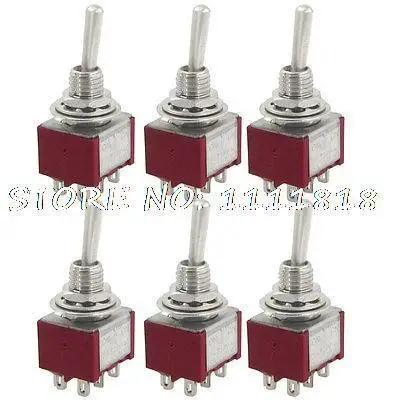 

6 Pcs 2A/250VAC 5A/120VAC ON/OFF/ON 3 Way 6 Pins DPDT Latching Toggle Switch