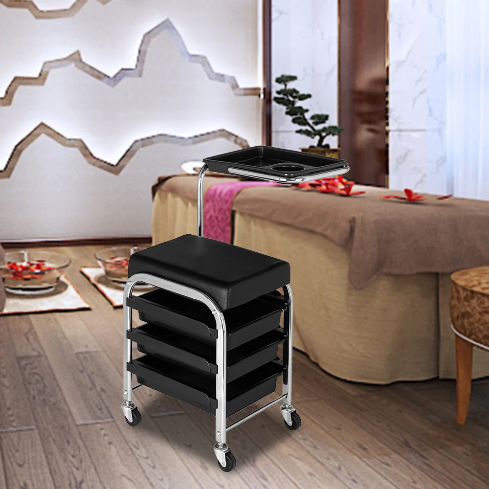 Mobile Nail Pedicure Beauty Salon Trolley Chair Stool Black