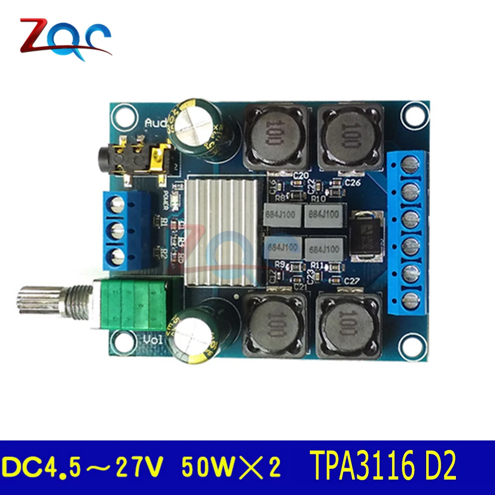 50W x2 DC 5-27V Bluetooth 5.0 Audio Amplifier/Receiver Board Stereo Sound TPA3116 Kits 50W x2 DC 5-27V Bluetooth 5.0 Audio Amplifier/Receiver Board Stereo Sound TPA3116 Kits