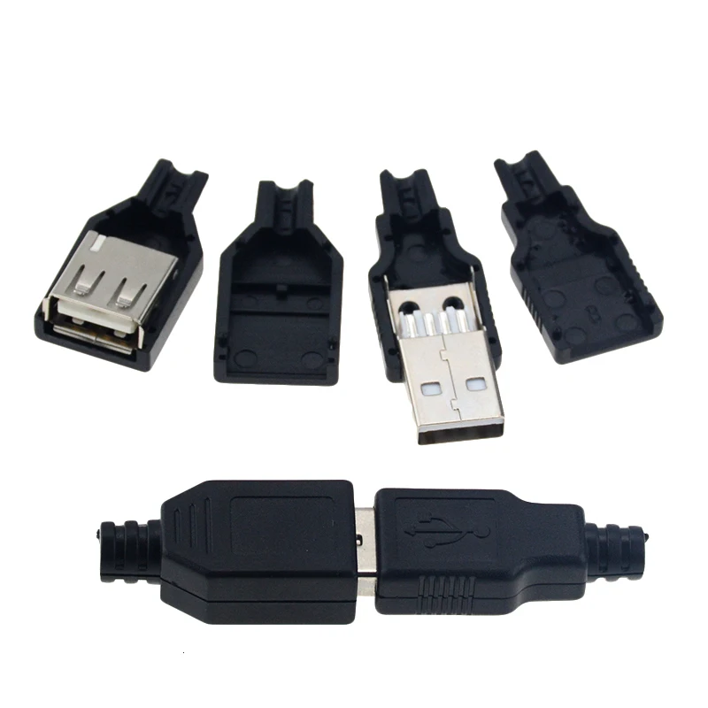 10pcs Type A Male Female USB 4 Pin Plug Socket Connector With Black Plastic Cover Type-A DIY Kits usb plug socket connector