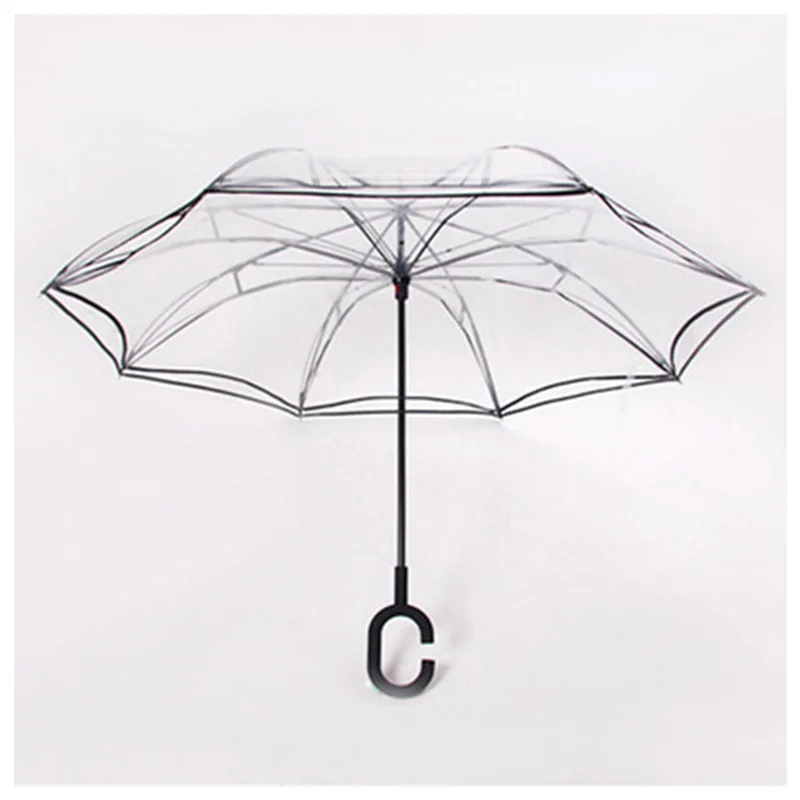 

Umbrella rain women Transparent Windproof C Type Inverted Double Layer Reverse umbrella Hands-free Long handle umbrella