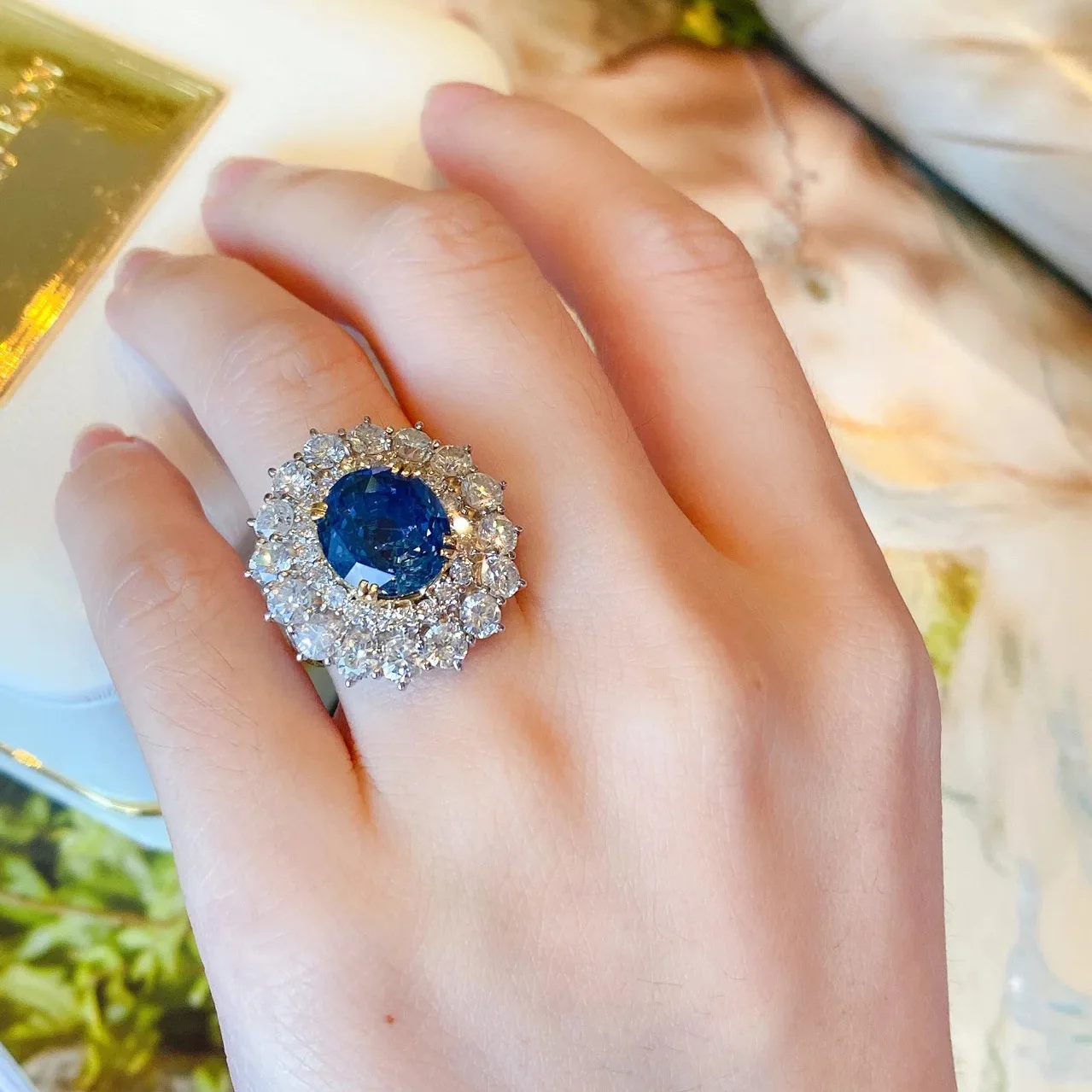 IKE】Princess Diana Sapphire Diamond Finger Ring Party Wedding